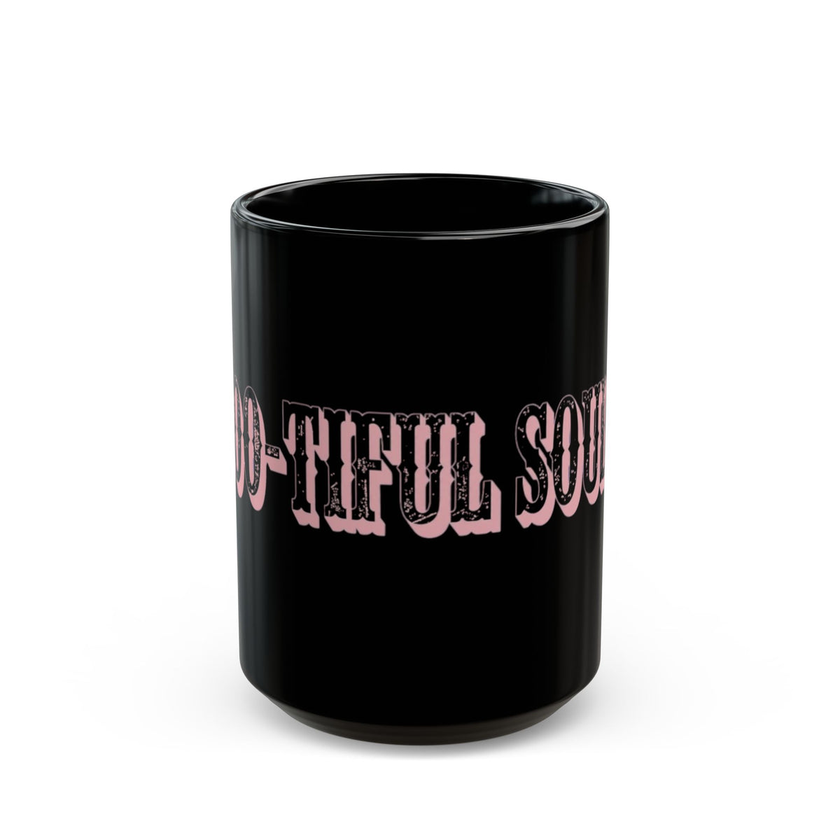 Beautiful Souls Black Coffee Mug – Pink Retro Heart Typography (11oz, 15oz)