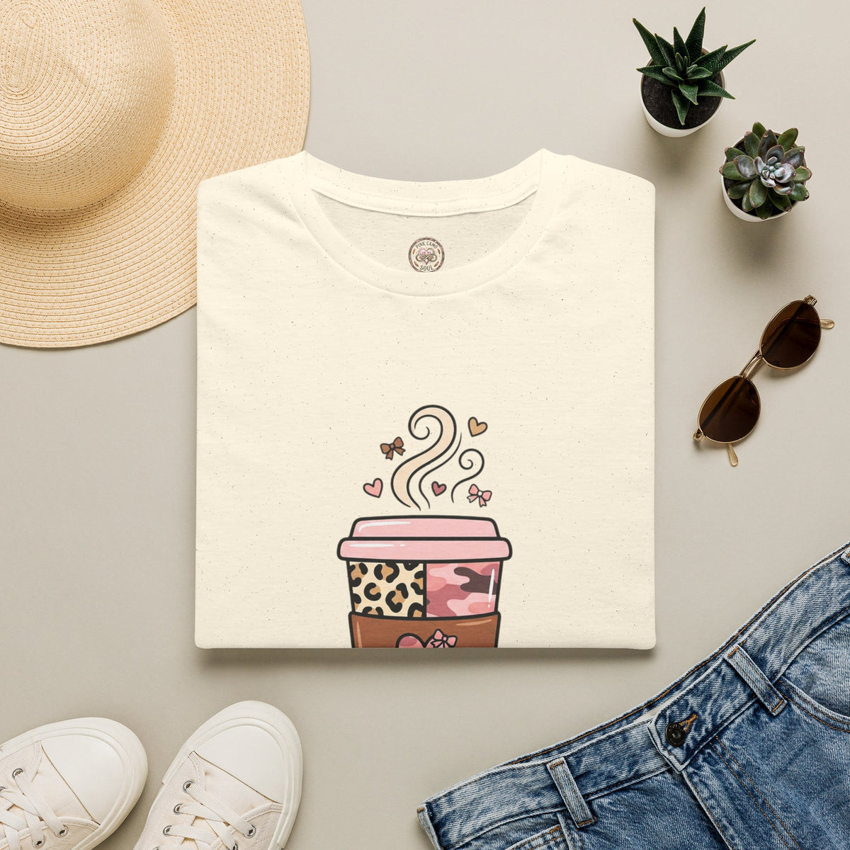 Fueled by Coffee & Camo T-Shirt — Cute Leopard Travel Coffee Cup Tee