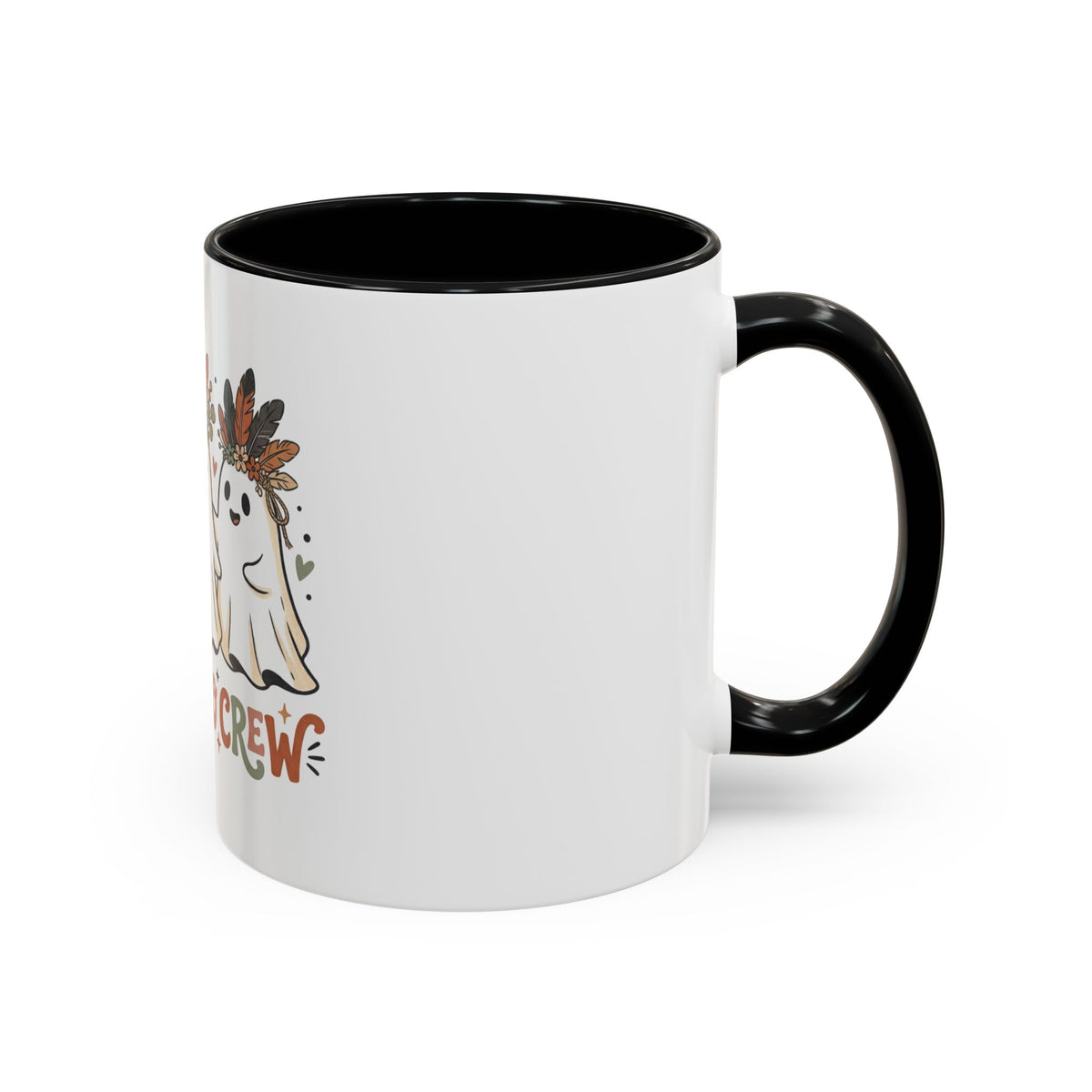 Boho Boo Crew Coffee Mug — Cute Halloween Ghosts with Feather Crowns (11/15oz)