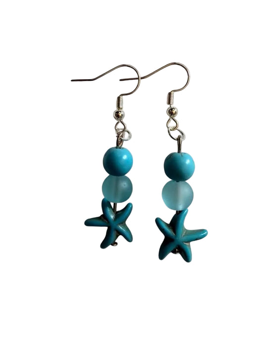 Handcrafted Turquoise Starfish Coastal Dangle Earrings