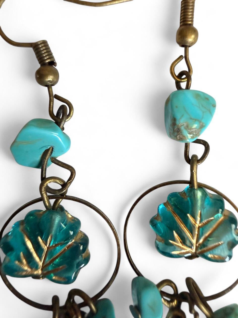 Harvest Souls – Turquoise Bloom & Bronze Leaf Earrings