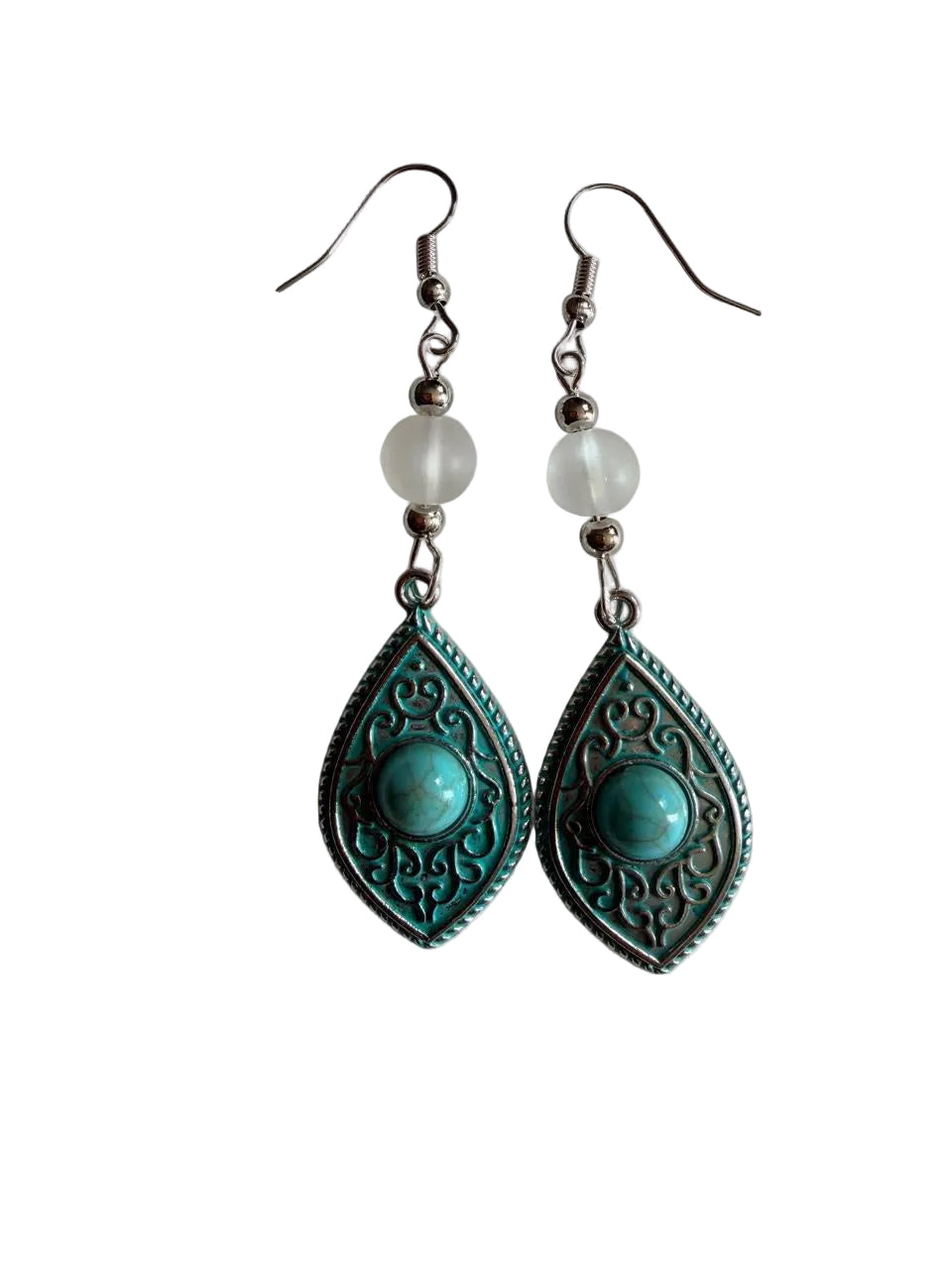 Handmade Boho Turquoise & Frosted Teardrop Dangle Earrings