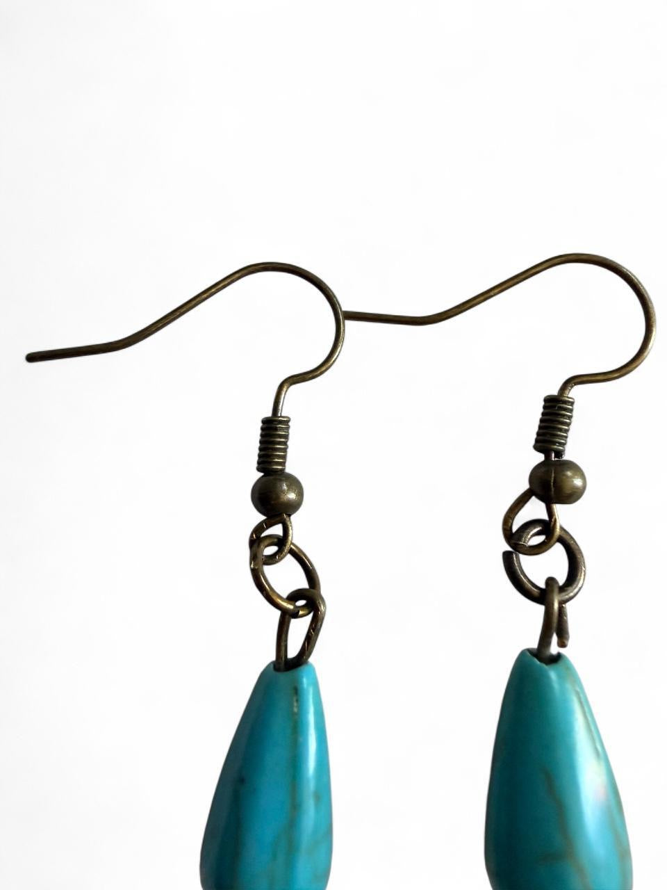 Harvest Turquoise Teardrop Leaf Earrings | Turquoise & Brass Leaf Dangle Earrings | The Harvest Souls Collection