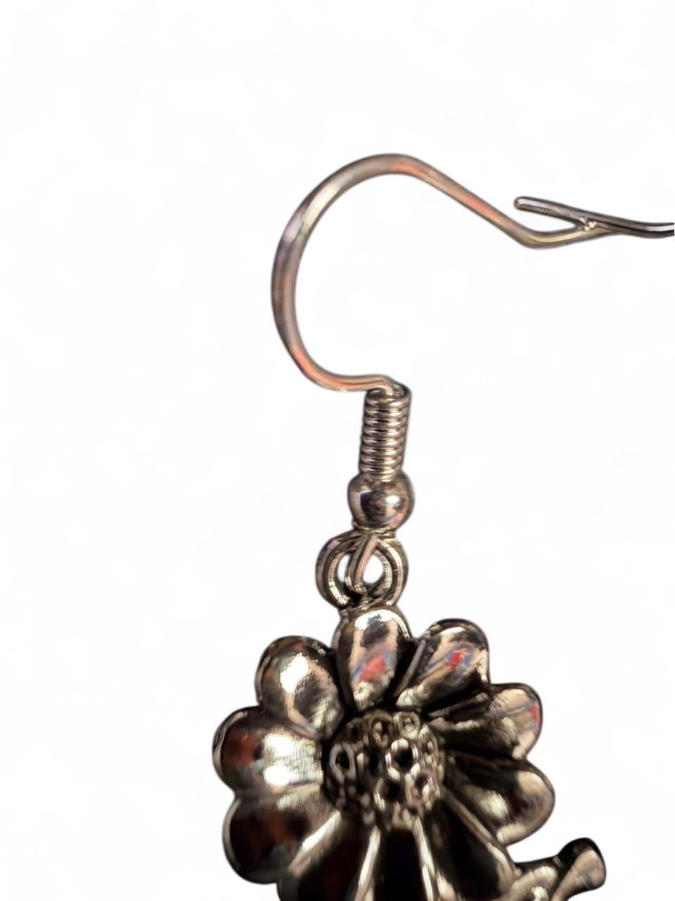 Handmade Silver Flower Drop Earrings | Botanical Daisy Style Dangles