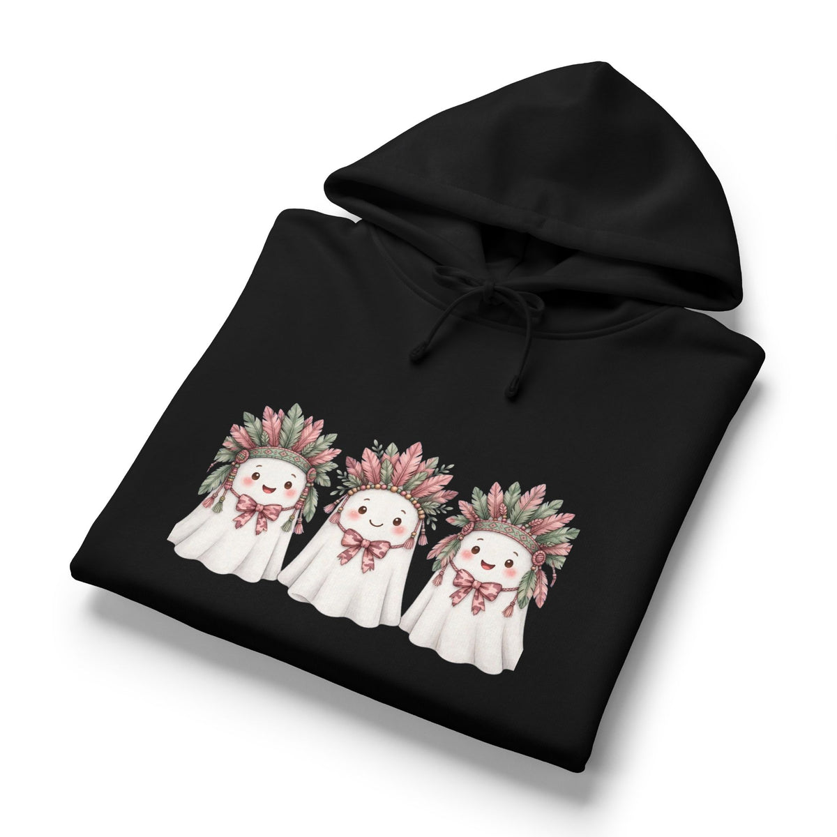 Ghost Kitties Hoodie — Floral Headdress Cute Halloween Pullover