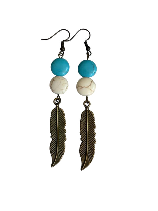 Harvest Souls – Turquoise & Cream Trail Bead Earrings