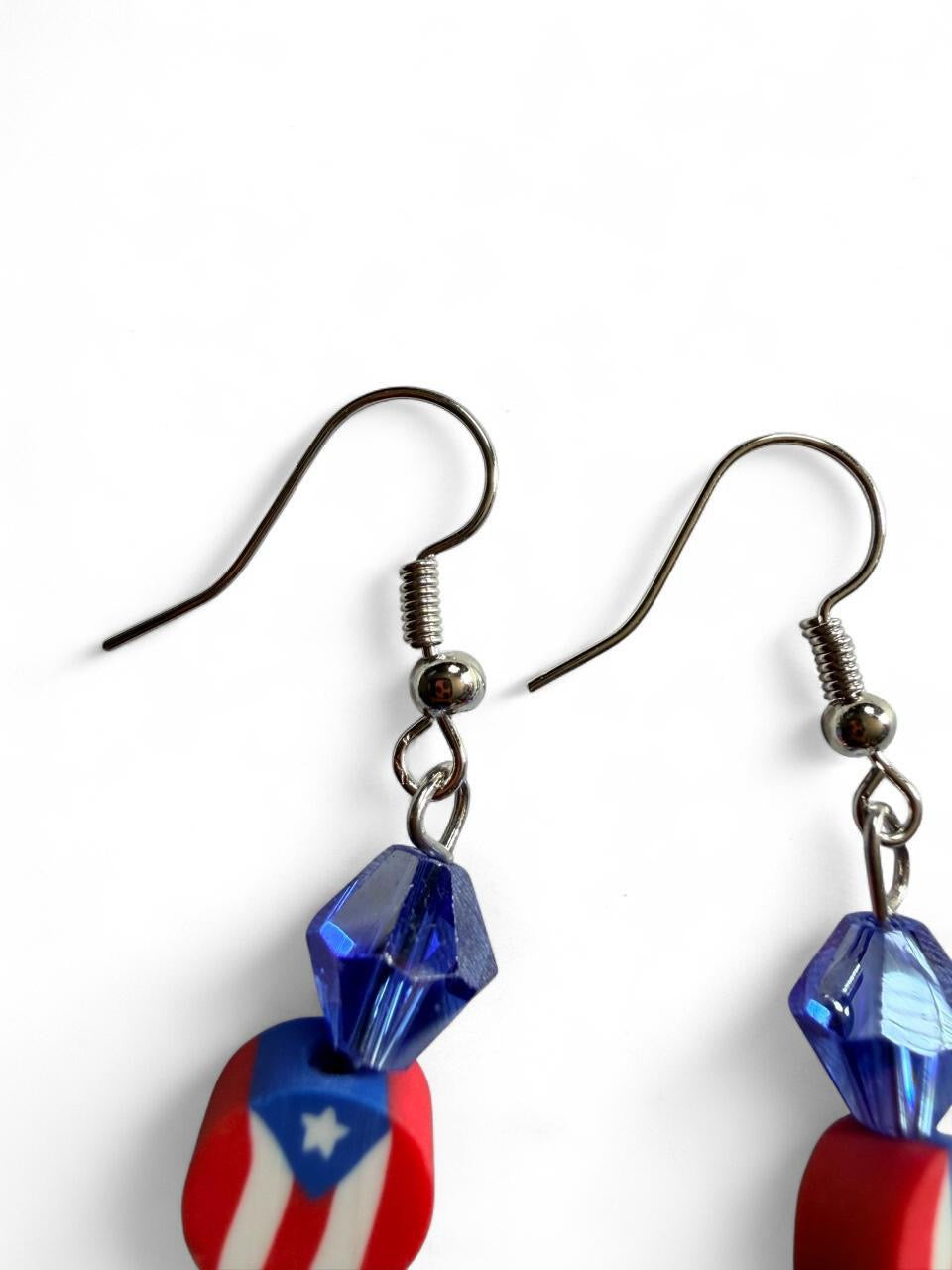Handmade Patriotic Stacked American Flag Earrings | Tiered Red White & Blue Crystal Drops