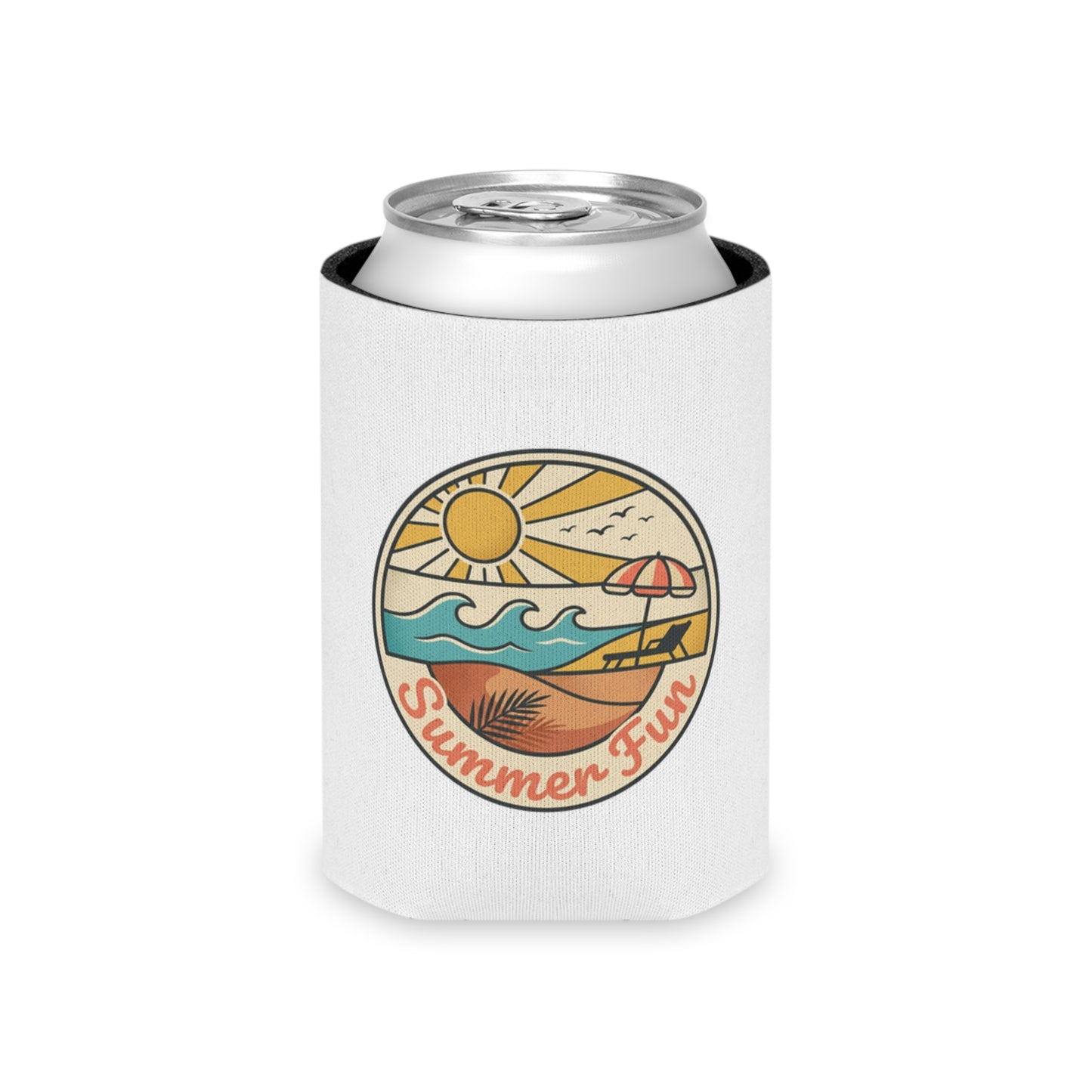 Can Cooler — "Summer Fun" Beach Scene Neoprene Beer Cozy