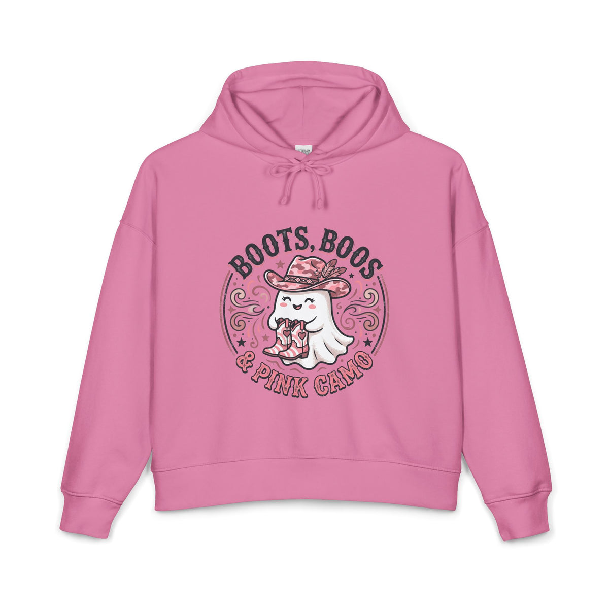 Women's 'Boots, Boos & Pink Camo' Hoodie — Cute Cowgirl Halloween Sweatshirt