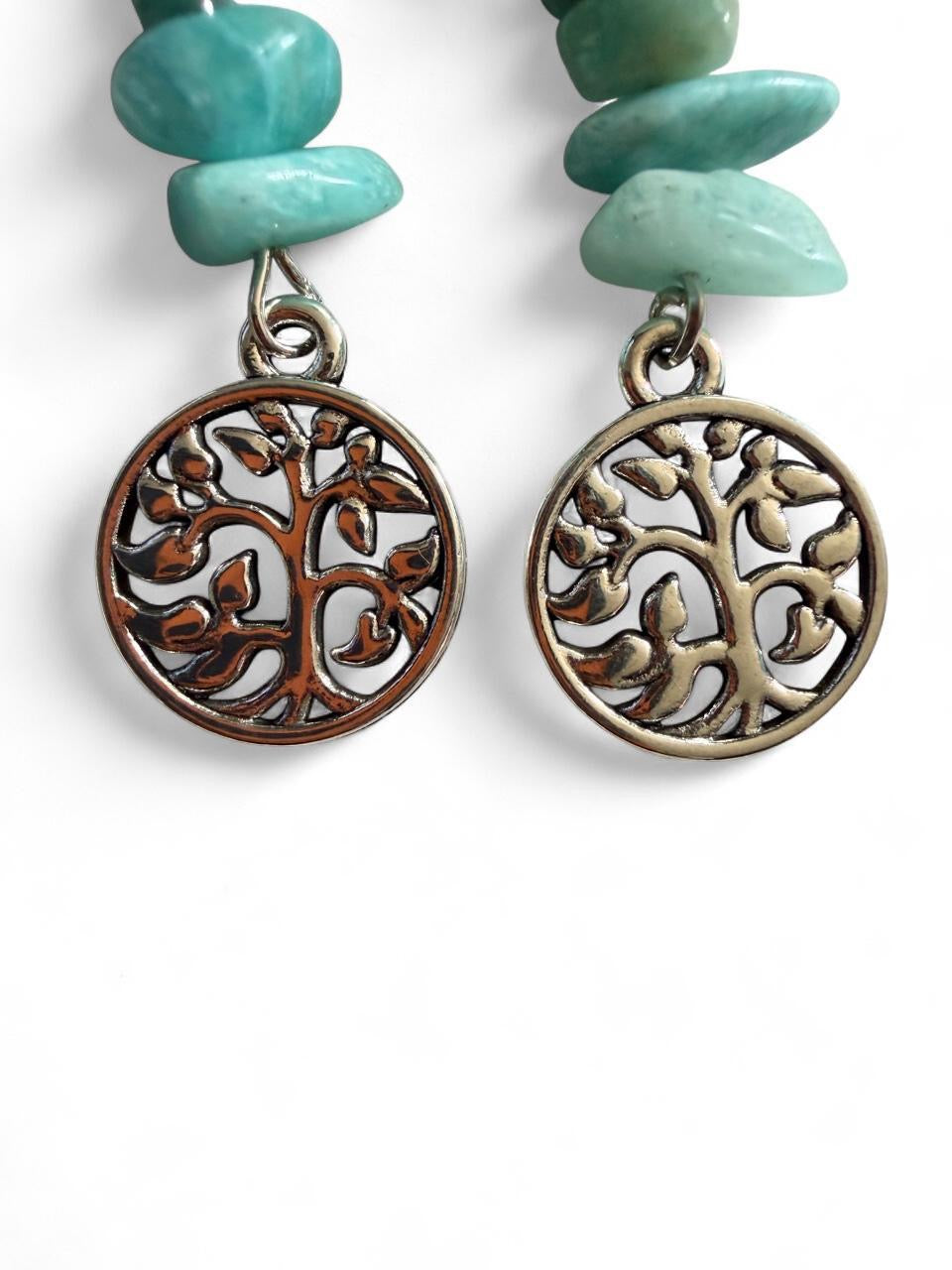 Tree of Life Amazonite Chip Earrings | Boho Handmade Dangle Earrings