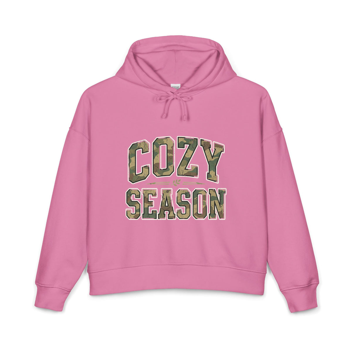 Cozy Season Hoodie — Women's Organic Mid-Weight Camo Lettering