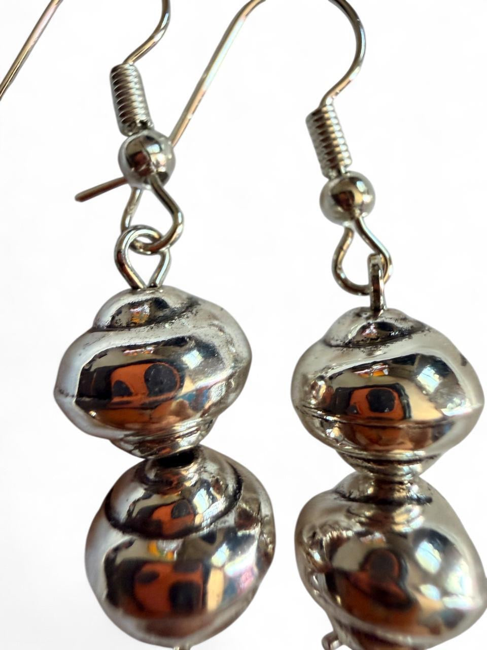 Harvest Acorn & Leaf Earrings | Metallic Silver Beaded Leaf Dangle Earrings | The Harvest Souls Collection