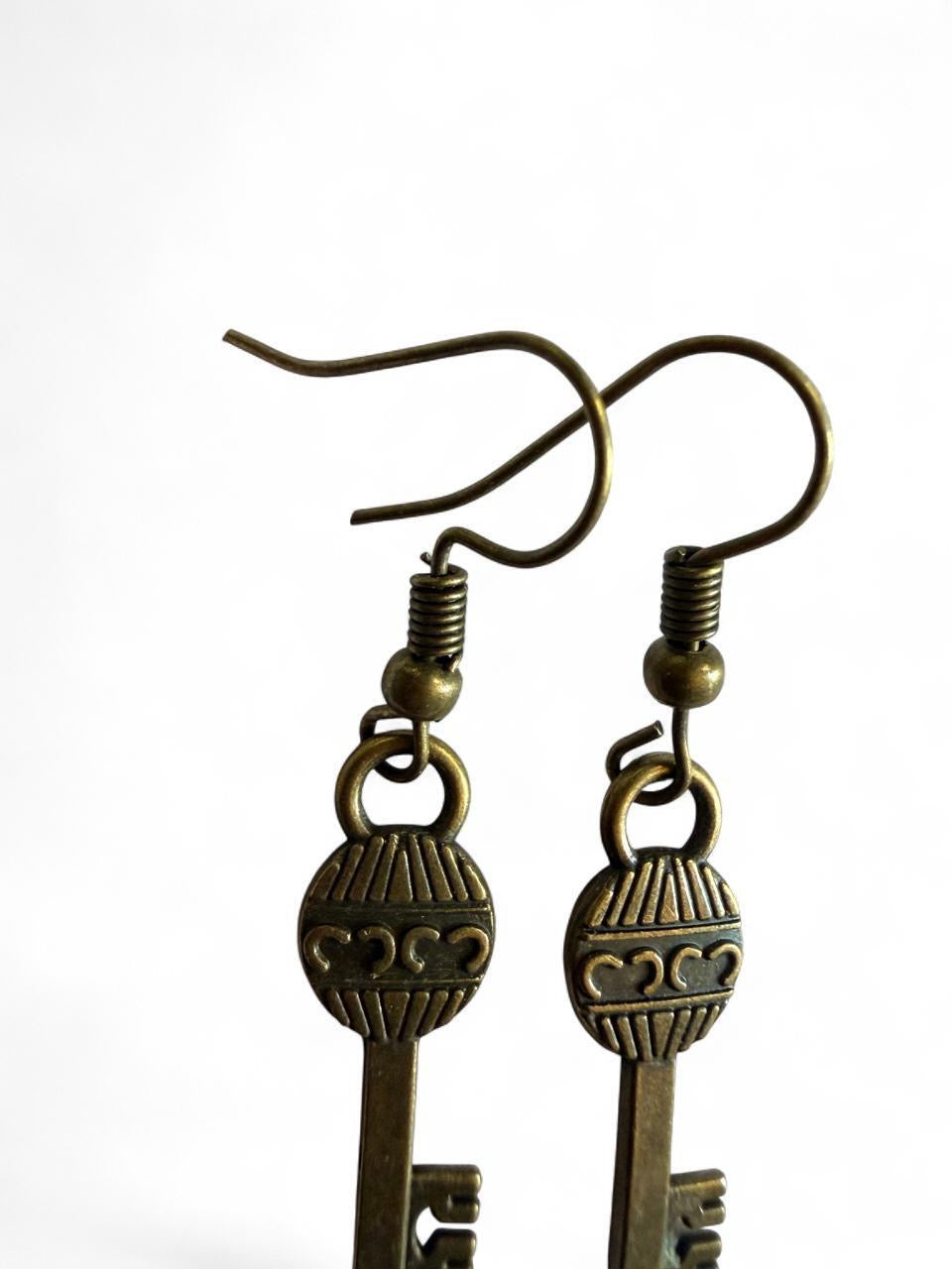 Handmade Bronze Skeleton Key Earrings – Vintage Statement Dangles
