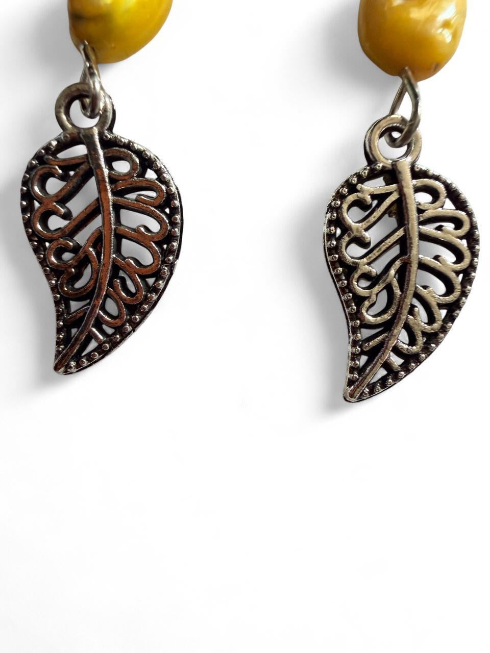 Green & Yellow Leaf Charm Earrings | Handmade Boho Dangle Earrings