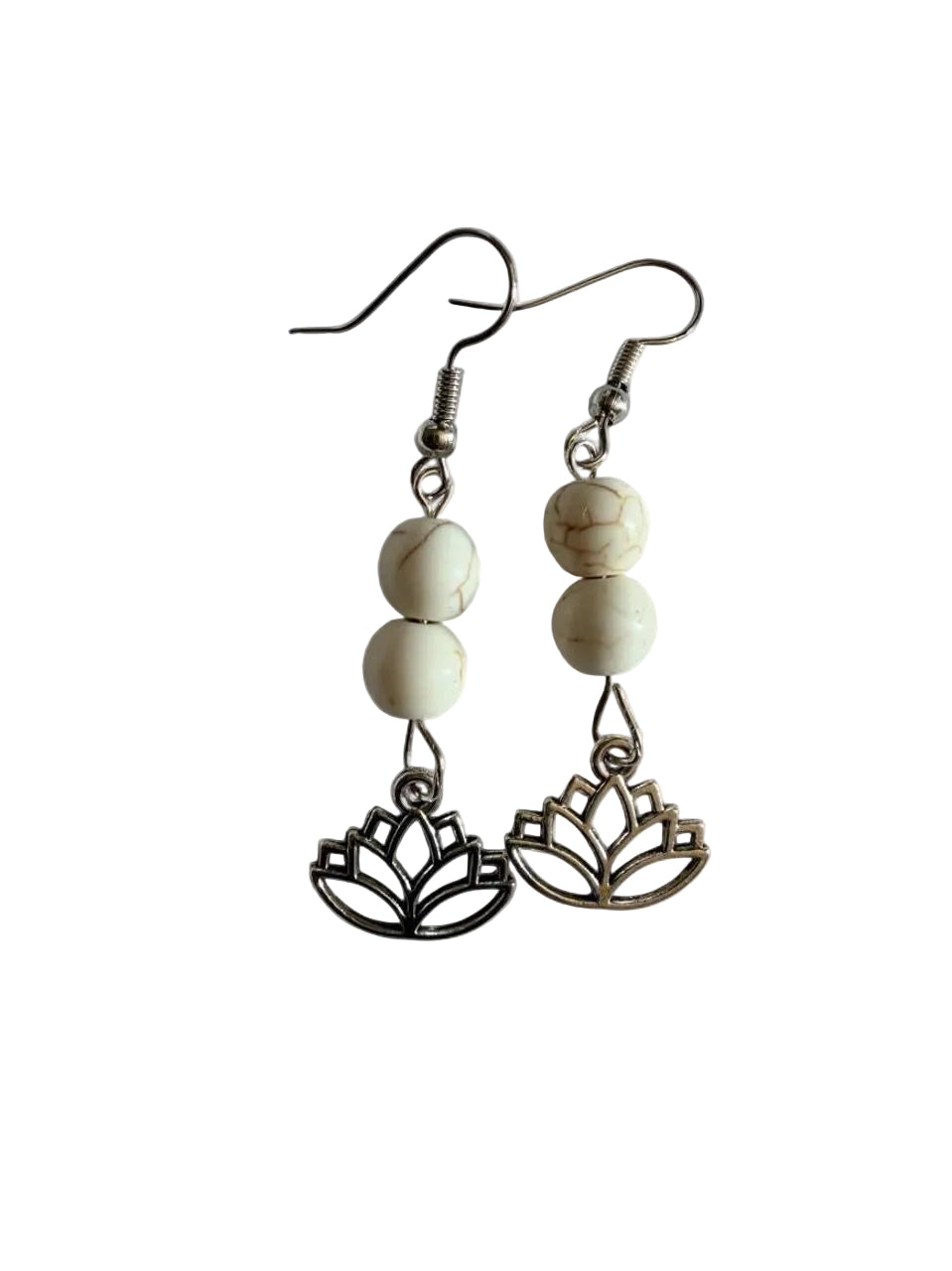 Handmade Cream Lotus Drop Earrings