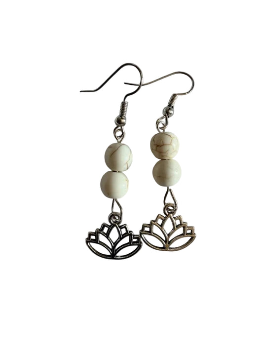 Handmade Cream Lotus Drop Earrings