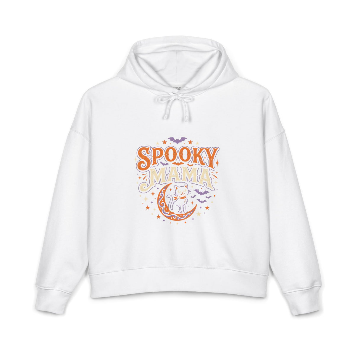 Spooky Mama Hoodie — Halloween Moon & Cat Graphic