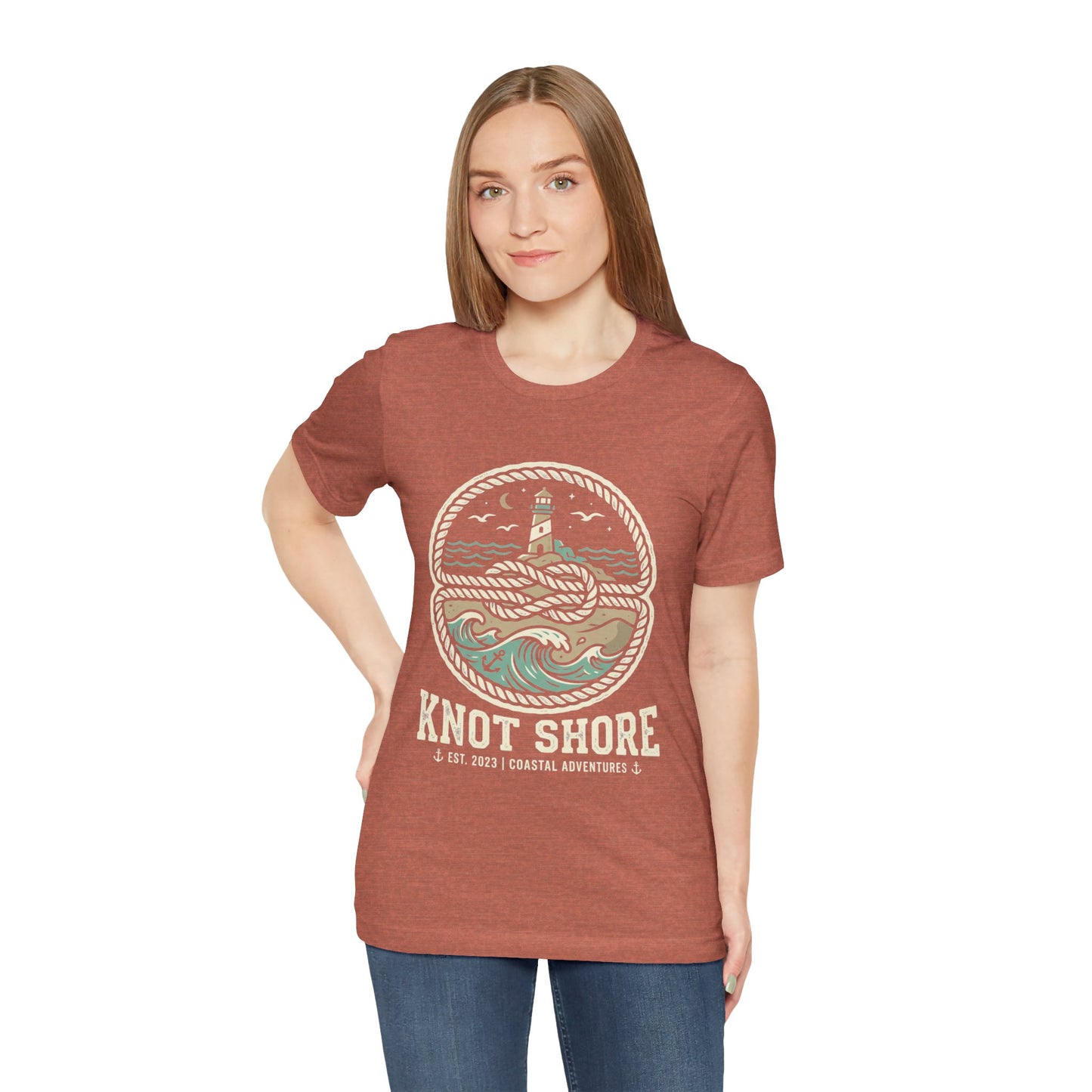 Knot Shore lighthouse rope waves T-Shirt | Coastal graphic tee