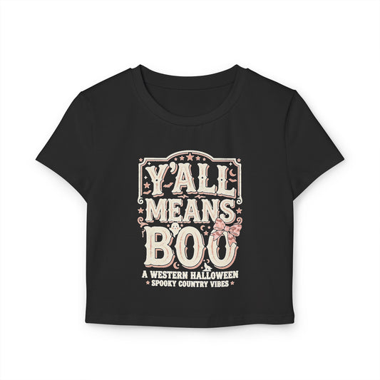 Halloween "Fall Means Boo" Women's Crop Tee — Cute Spooky Fall Graphic Shirt