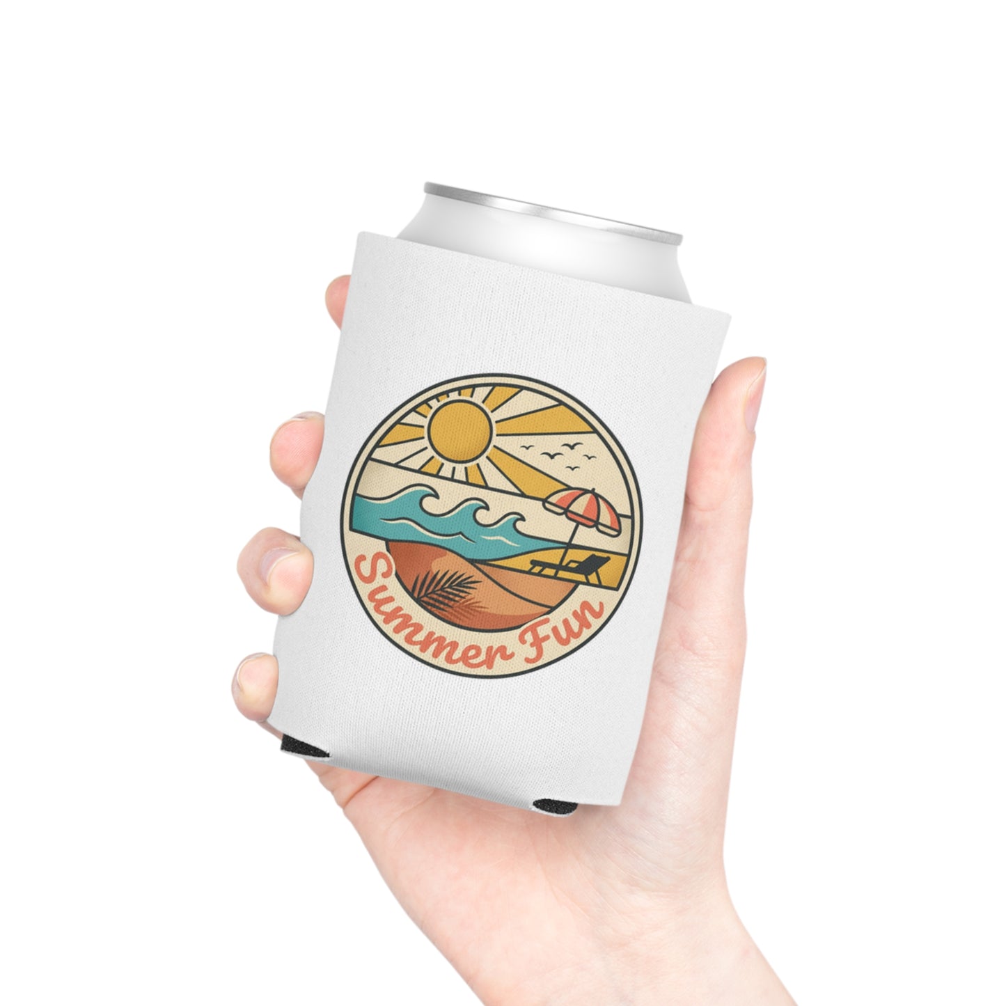 Can Cooler — "Summer Fun" Beach Scene Neoprene Beer Cozy