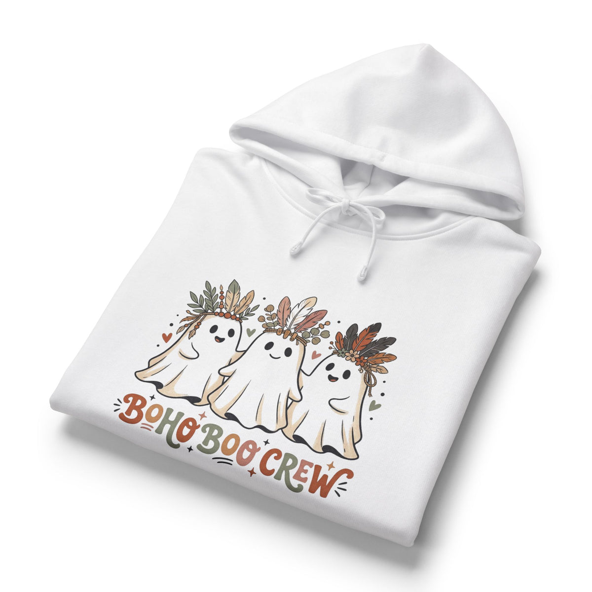 Boho Boo Crew Hoodie — Cute Ghosts with Floral Crowns, Halloween Bohemian Sweatshirt