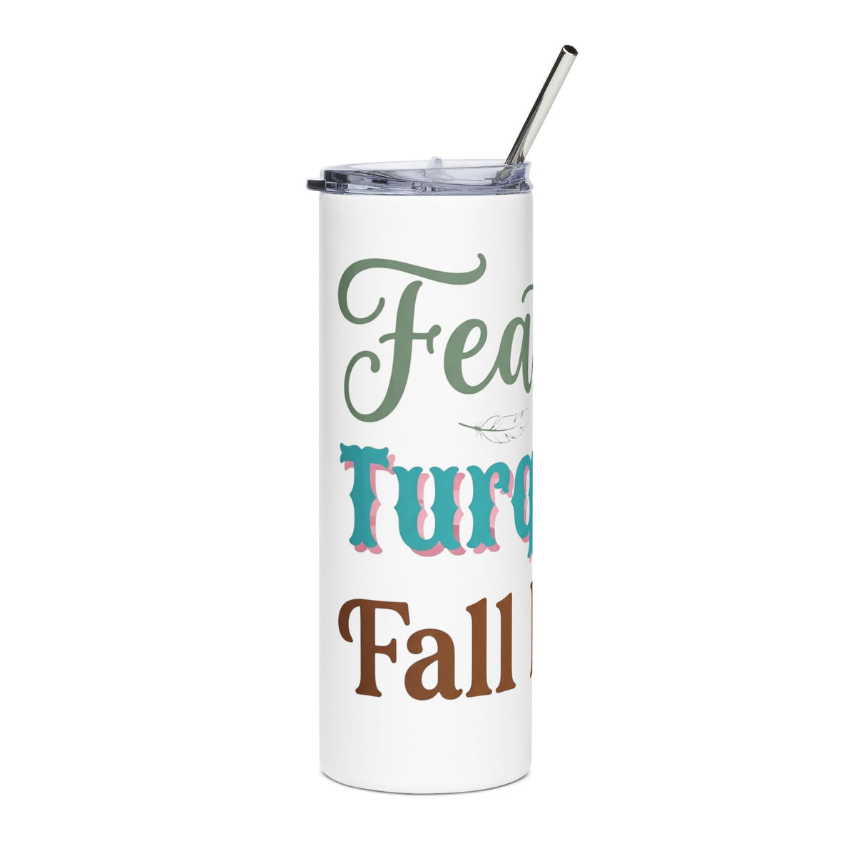 Fall Leaves Tumbler - 'Feather Turquoise Fall Leaves' 20oz Stainless Steel Travel Cup