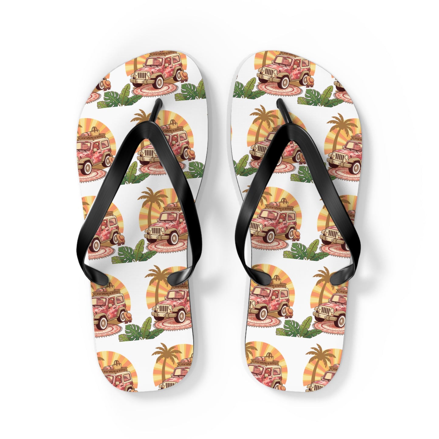 Retro Surf Van Flip Flops – Tropical Palm Beach Summer Sandals