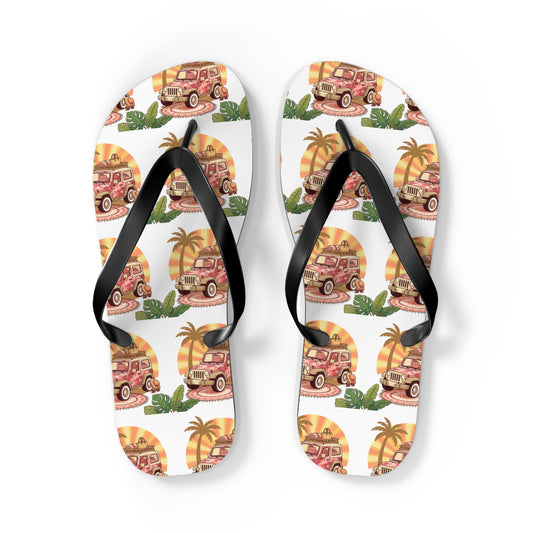 Retro Surf Van Flip Flops – Tropical Palm Beach Summer Sandals