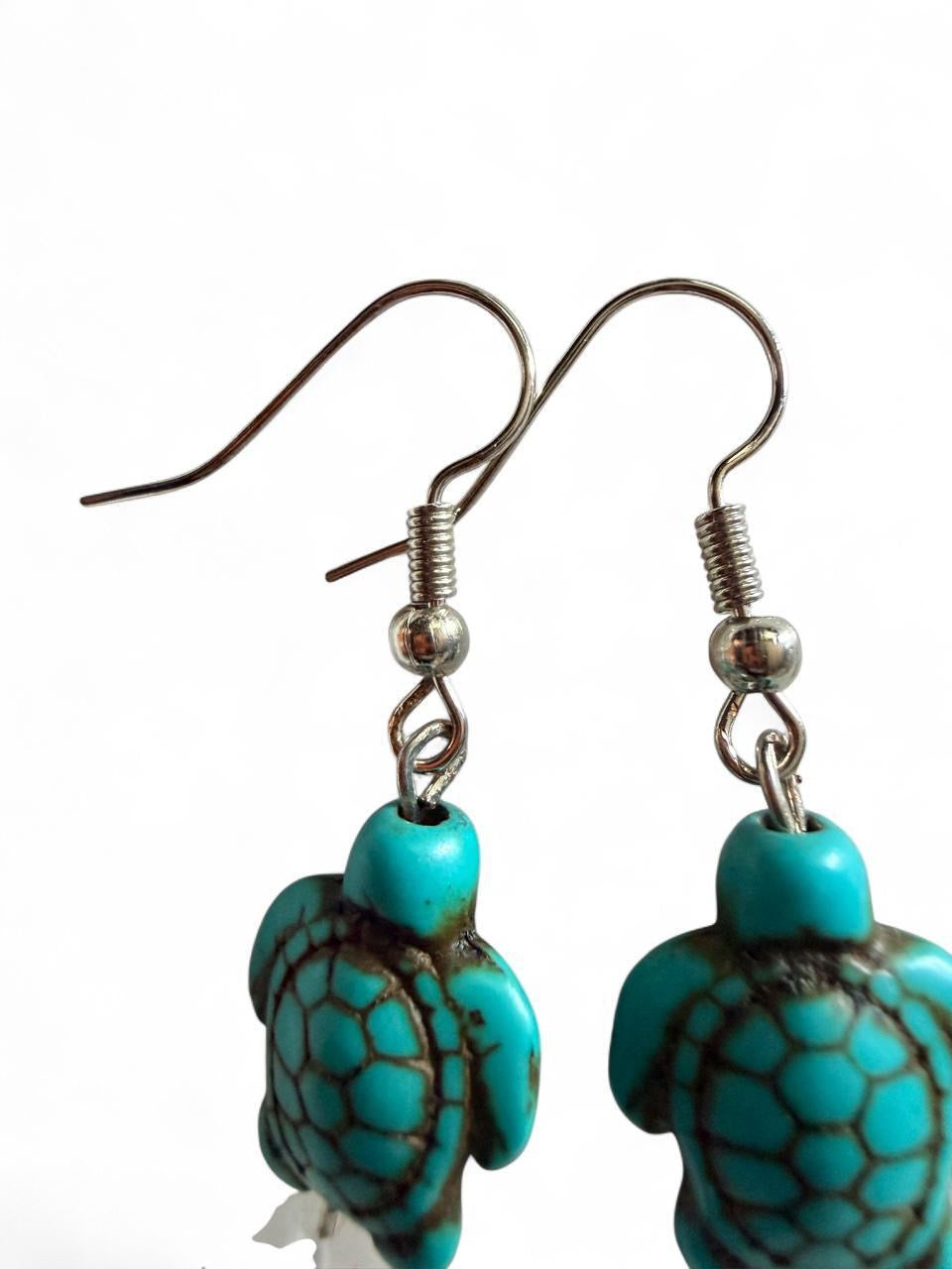 Handcrafted Turquoise Sea Turtle & Whale Tail Dangle Earrings