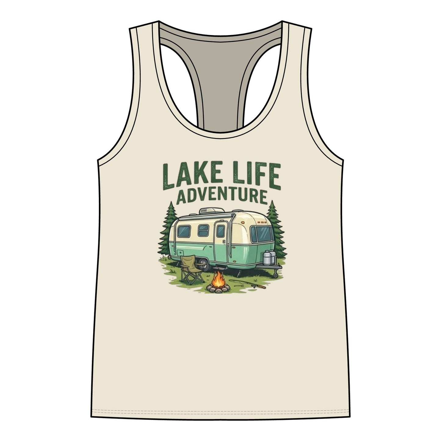 Lake Life Adventure Racerback Tank — Women's Camper Camping Graphic Tank Top