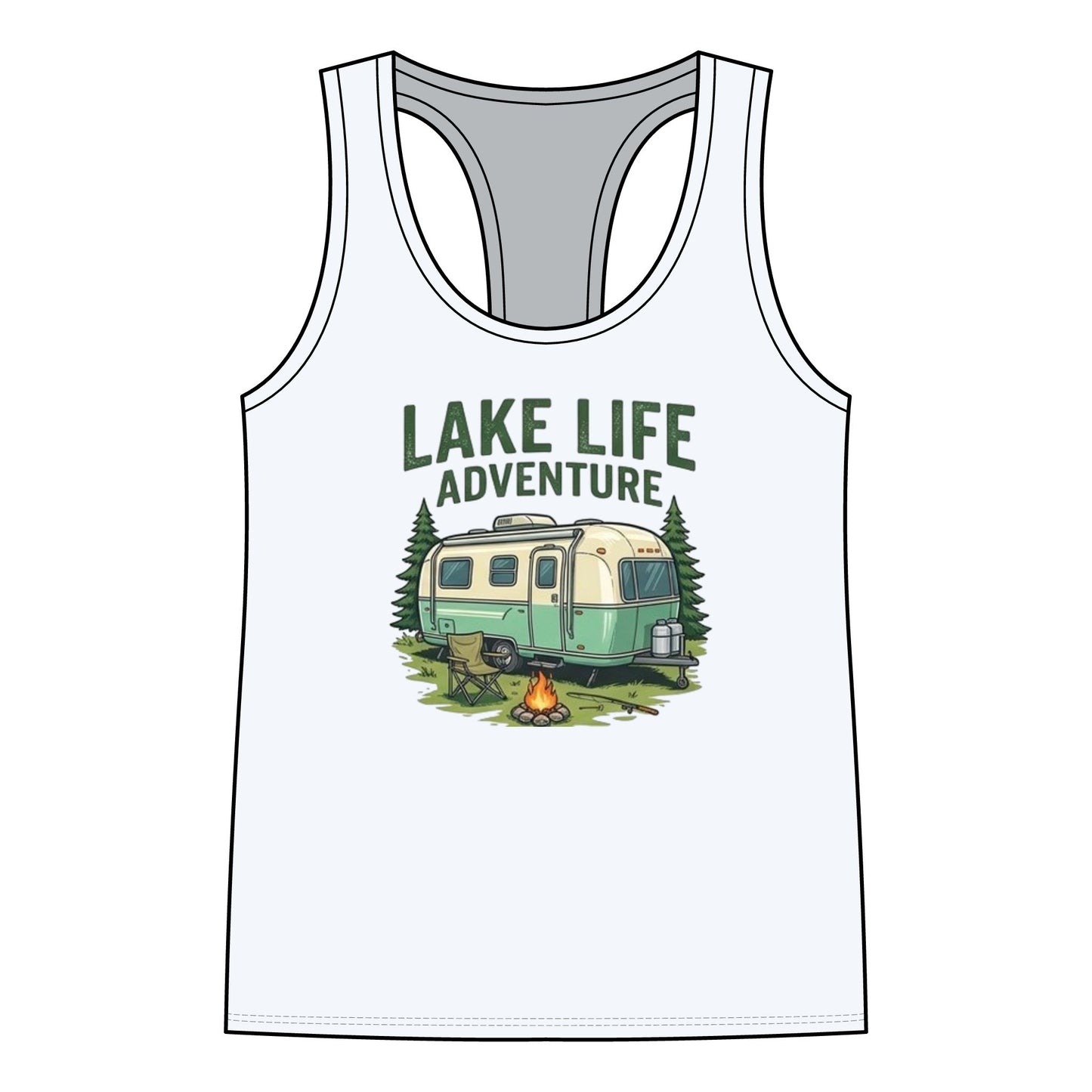 Lake Life Adventure Racerback Tank — Women's Camper Camping Graphic Tank Top