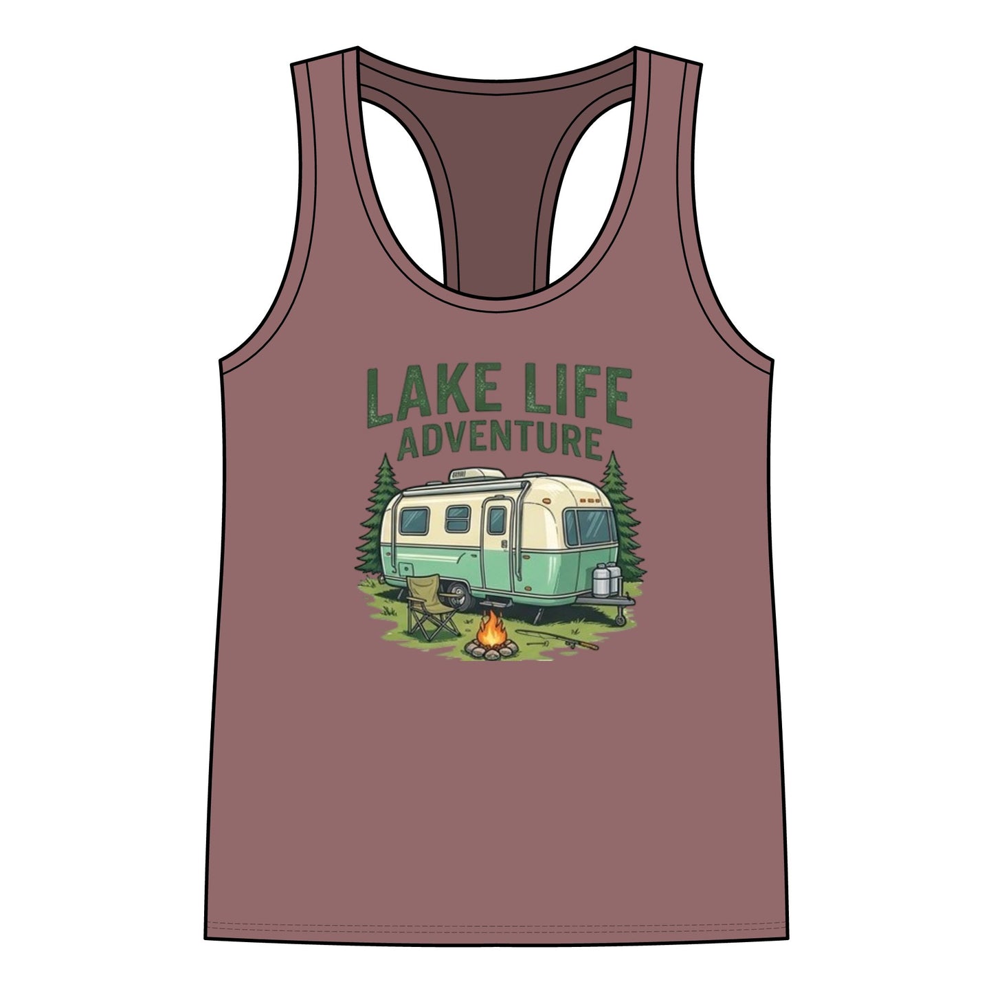 Lake Life Adventure Racerback Tank — Women's Camper Camping Graphic Tank Top