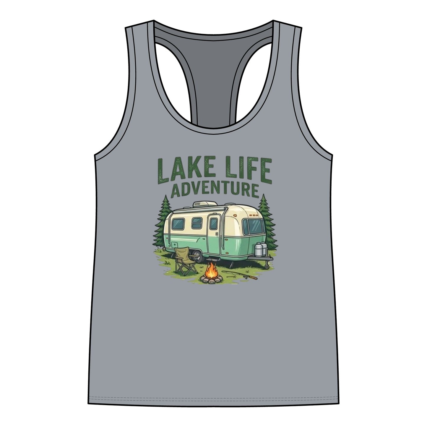 Lake Life Adventure Racerback Tank — Women's Camper Camping Graphic Tank Top