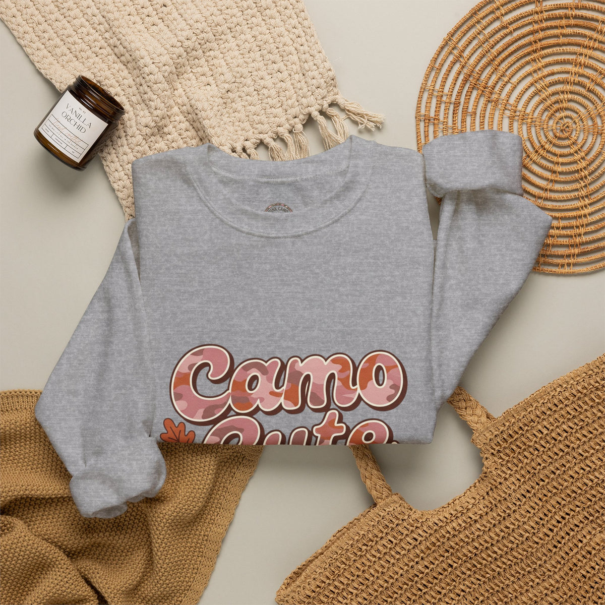 Fall 'Camo Cute for Fall' Crewneck Sweatshirt — Women's Autumn Graphic Pullover