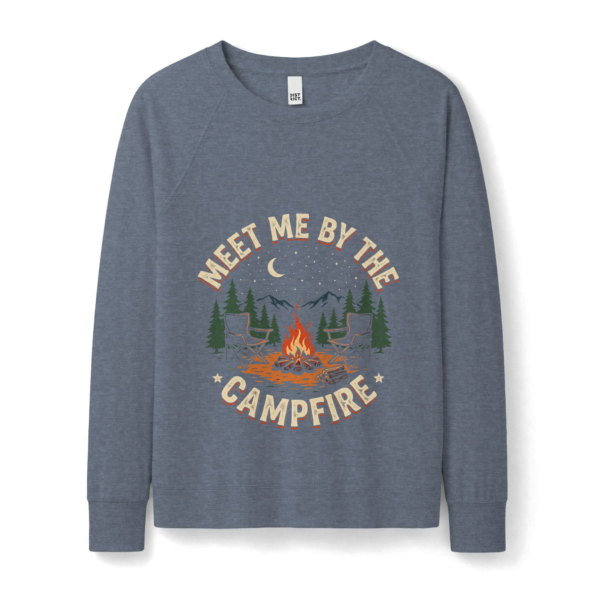 Campfire Crewneck Sweatshirt — "Meet Me By The Campfire" Rustic Outdoor Graphic