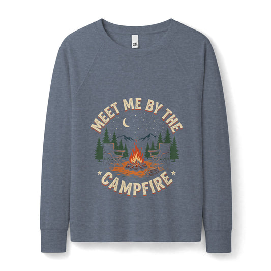 Campfire Crewneck Sweatshirt — "Meet Me By The Campfire" Rustic Outdoor Graphic
