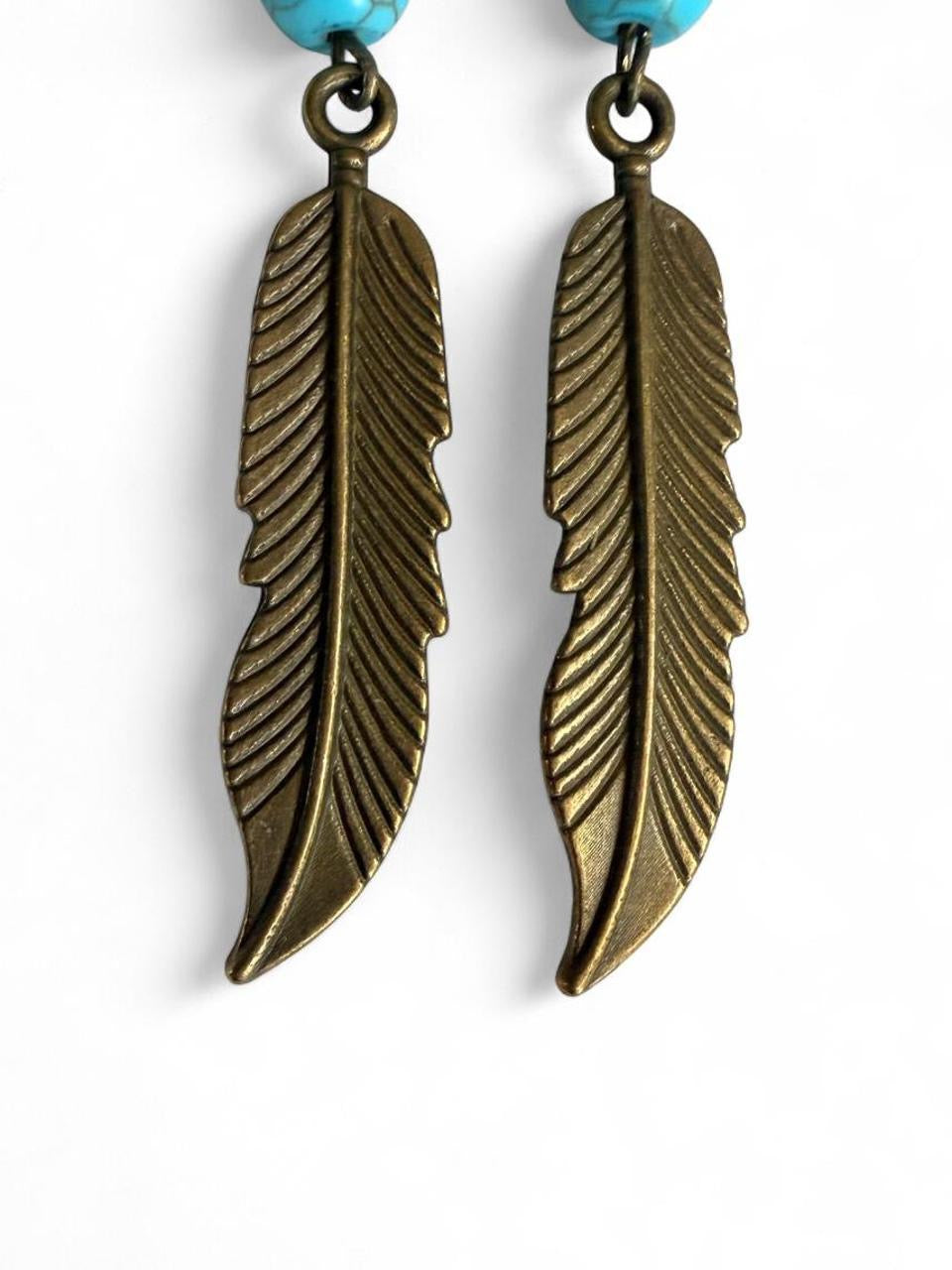 Harvest Souls Turquoise Feather Dangle Earrings