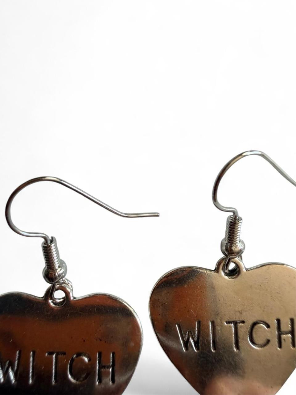 Boo-tiful Witch Heart Earrings | Stamped WITCH Heart Dangle Earrings | Simple Halloween Earrings | Boo-tiful Souls Collection