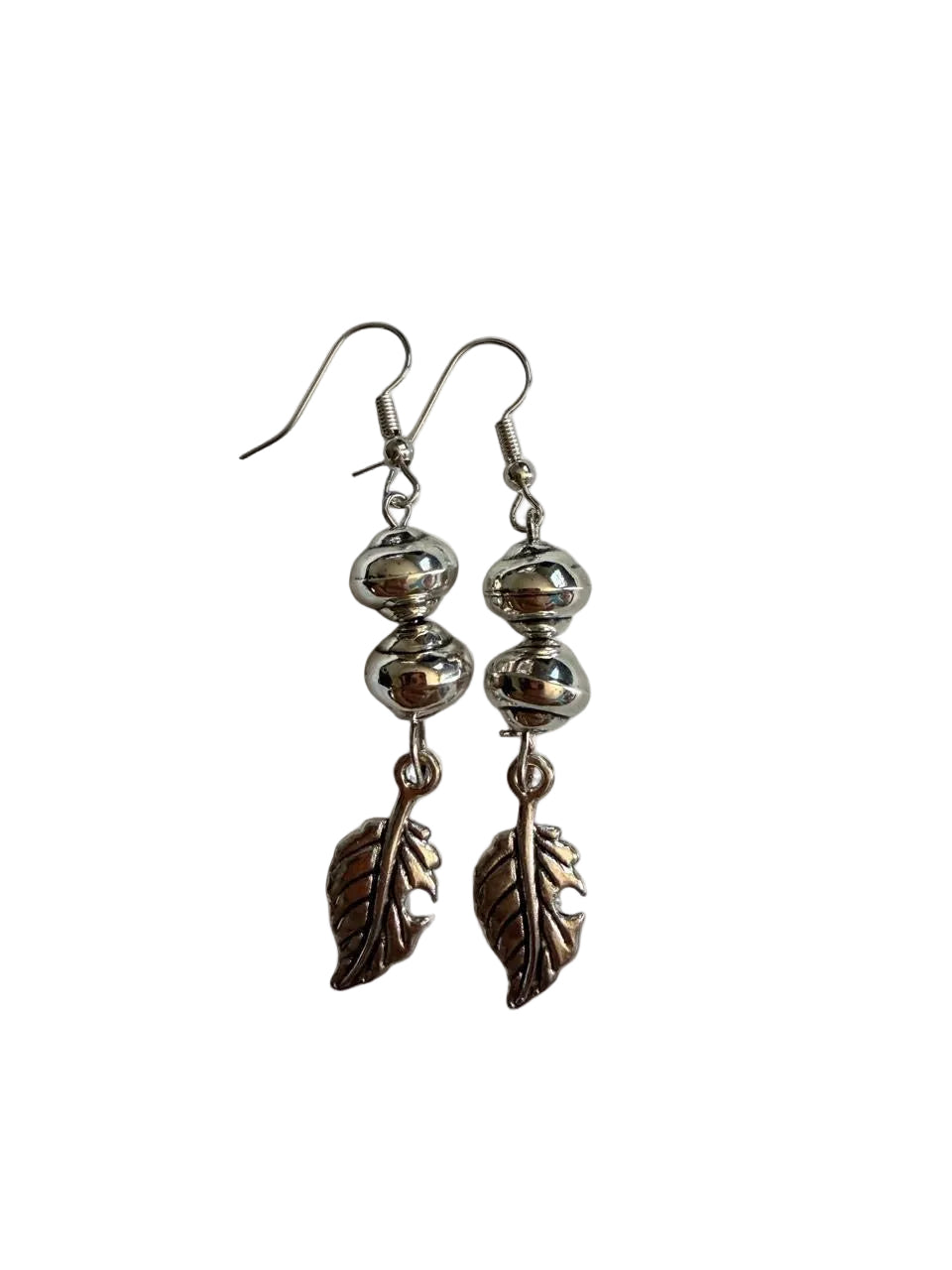 Harvest Acorn & Leaf Earrings | Metallic Silver Beaded Leaf Dangle Earrings | The Harvest Souls Collection