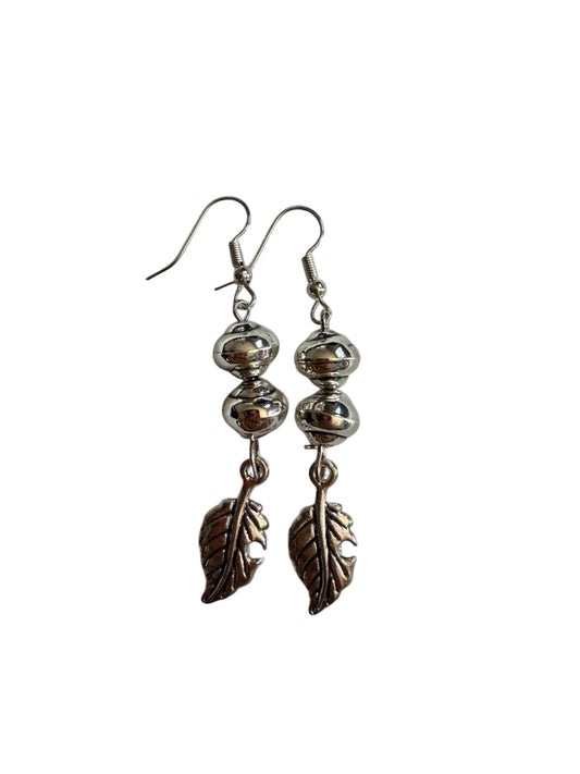 Harvest Acorn & Leaf Earrings | Metallic Silver Beaded Leaf Dangle Earrings | The Harvest Souls Collection