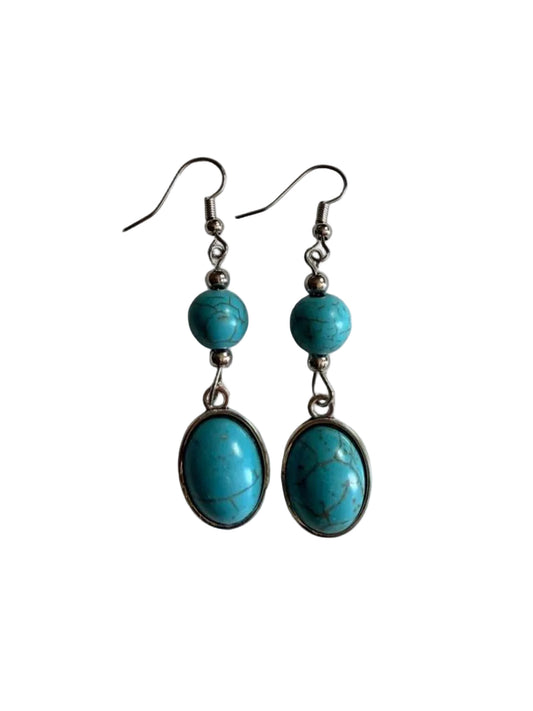 Handmade Turquoise Cabochon Dangle Earrings | Boho Silver Jewelry