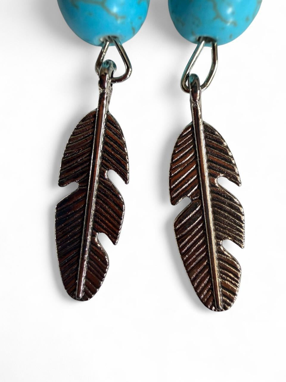Harvest SOULS Silver Turquoise Feather Dangle Earrings