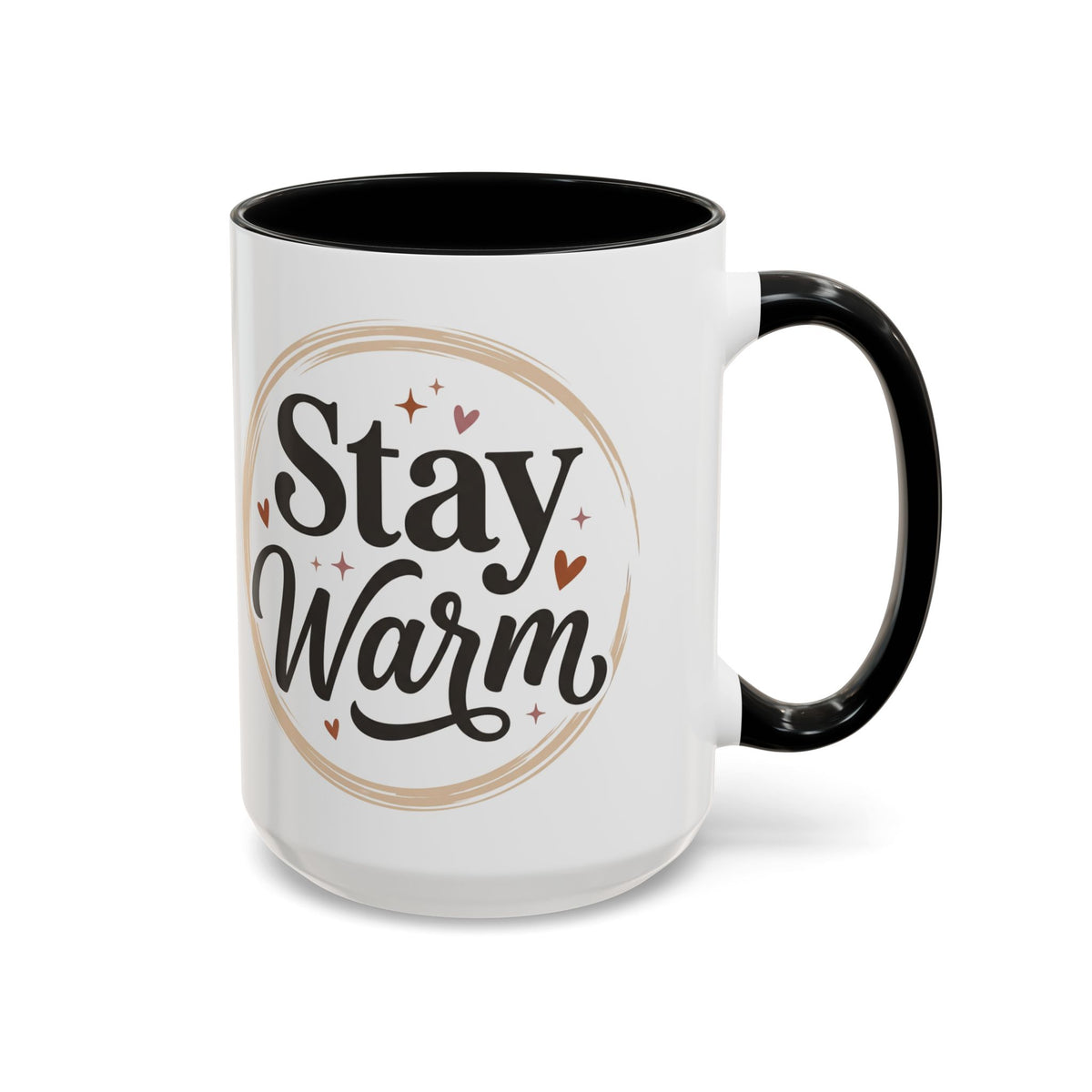 Stay Warm Accent Coffee Mug — Cozy Script Ceramic Mug (11/15oz)
