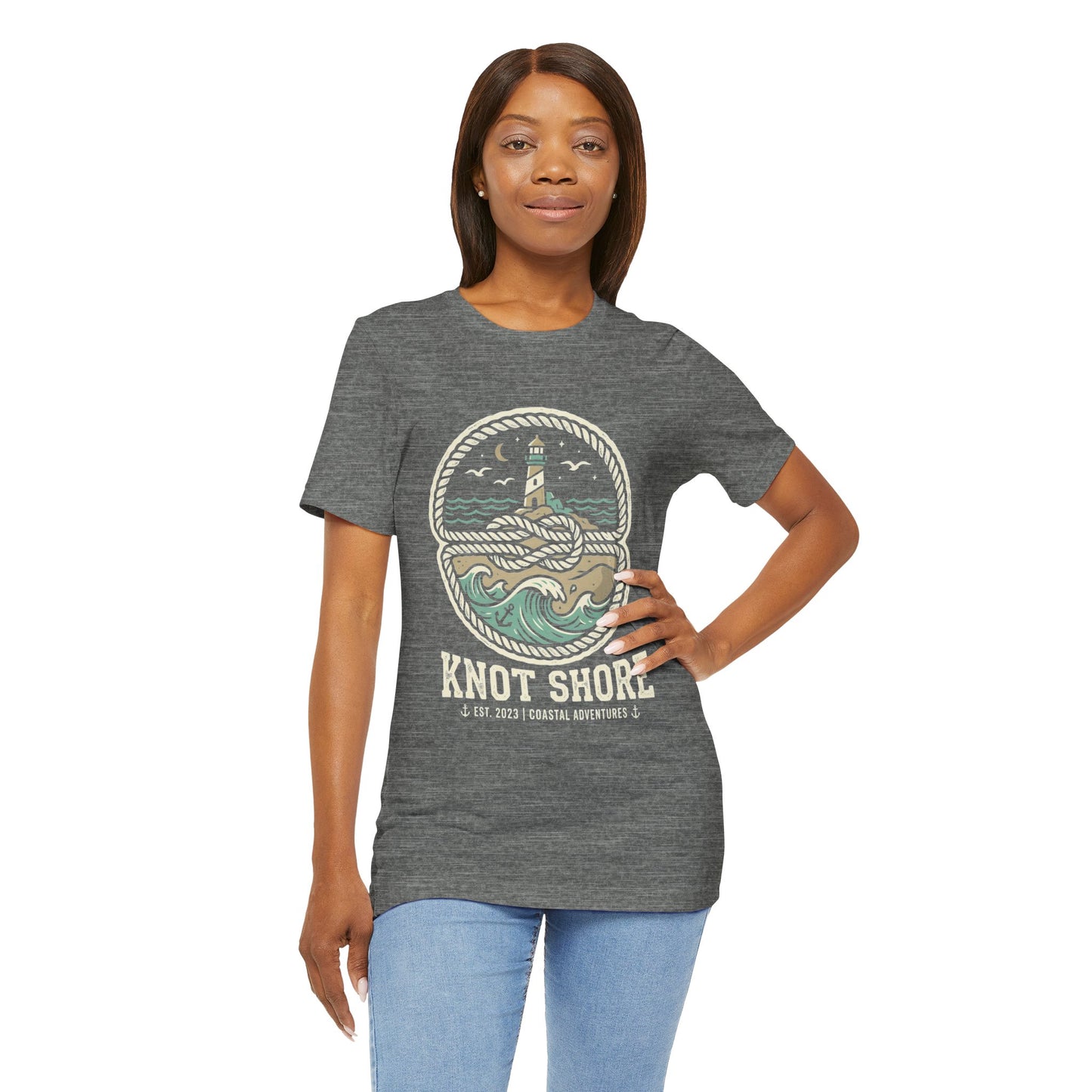 Knot Shore lighthouse rope waves T-Shirt | Coastal graphic tee