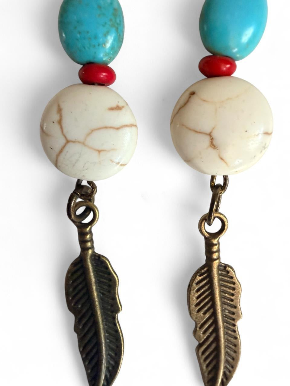 Harvest Souls – Trail Beads & Bronze Feather Earrings