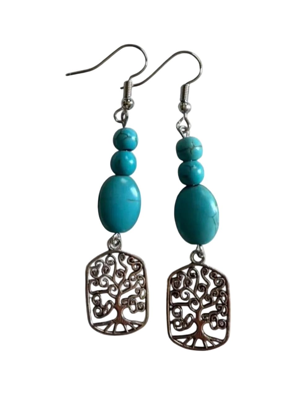 Handmade Turquoise Tree of Life Dangle Earrings – Boho Spiritual Beaded Earrings
