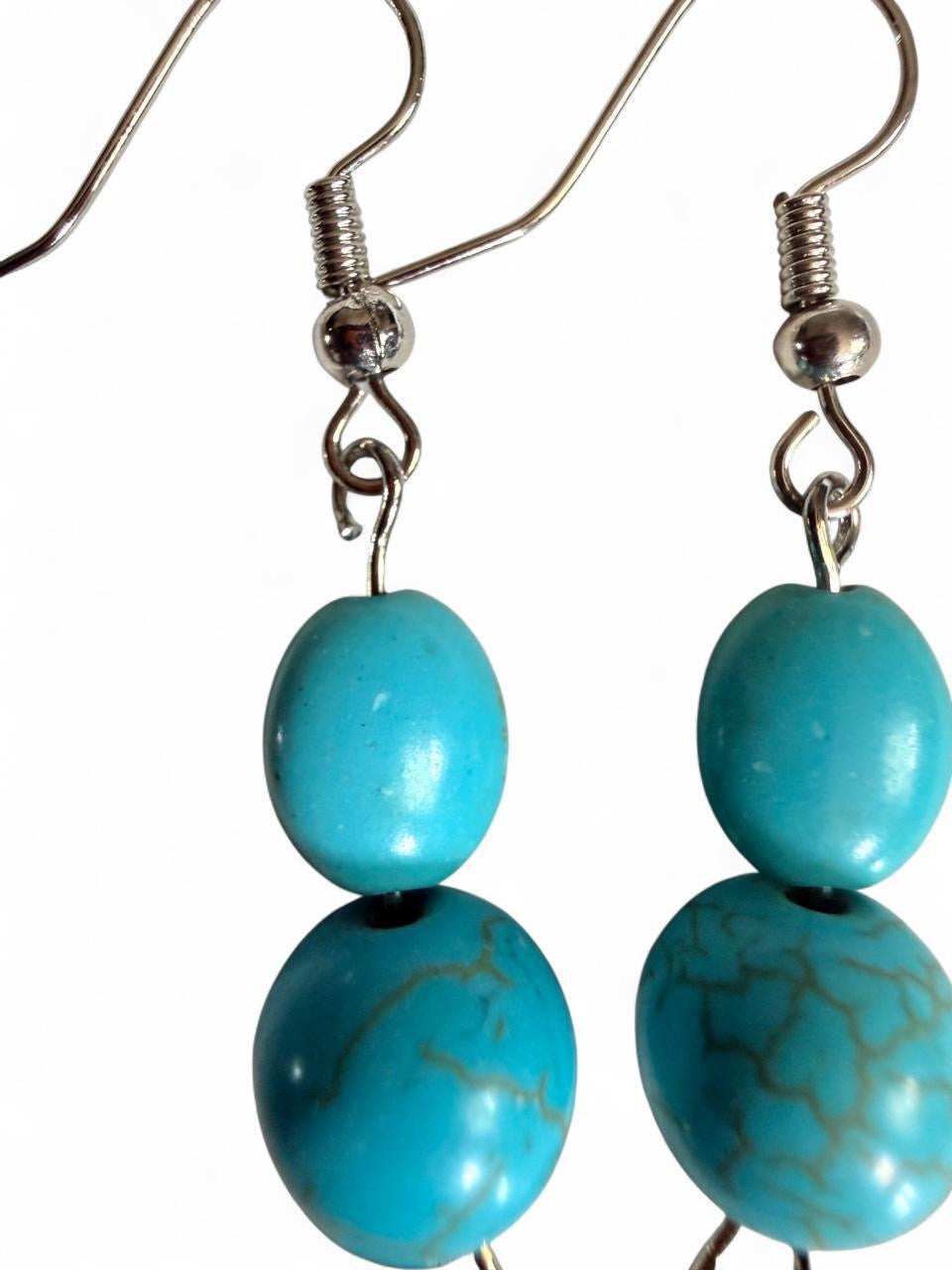 Harvest SOULS Silver Turquoise Feather Dangle Earrings