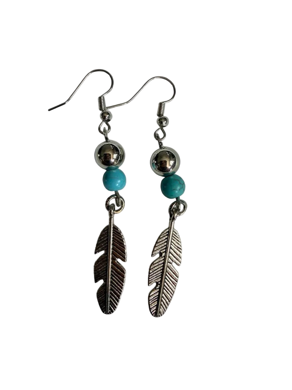 Harvest SOULS Turquoise Silver Feather Dangle Earrings