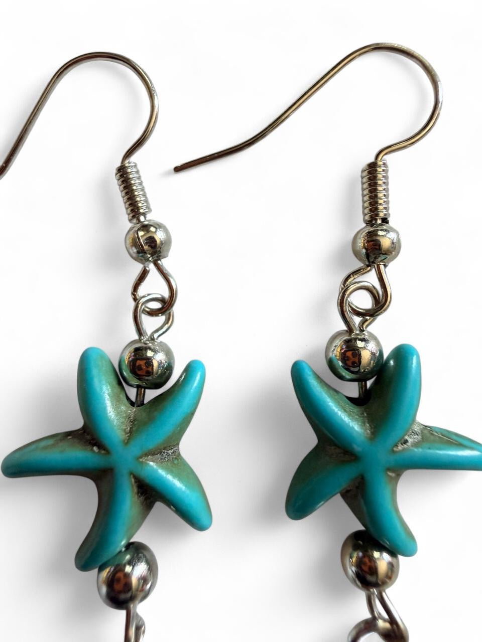 Handcrafted Turquoise Sea Turtle & Seashell Dangle Earrings