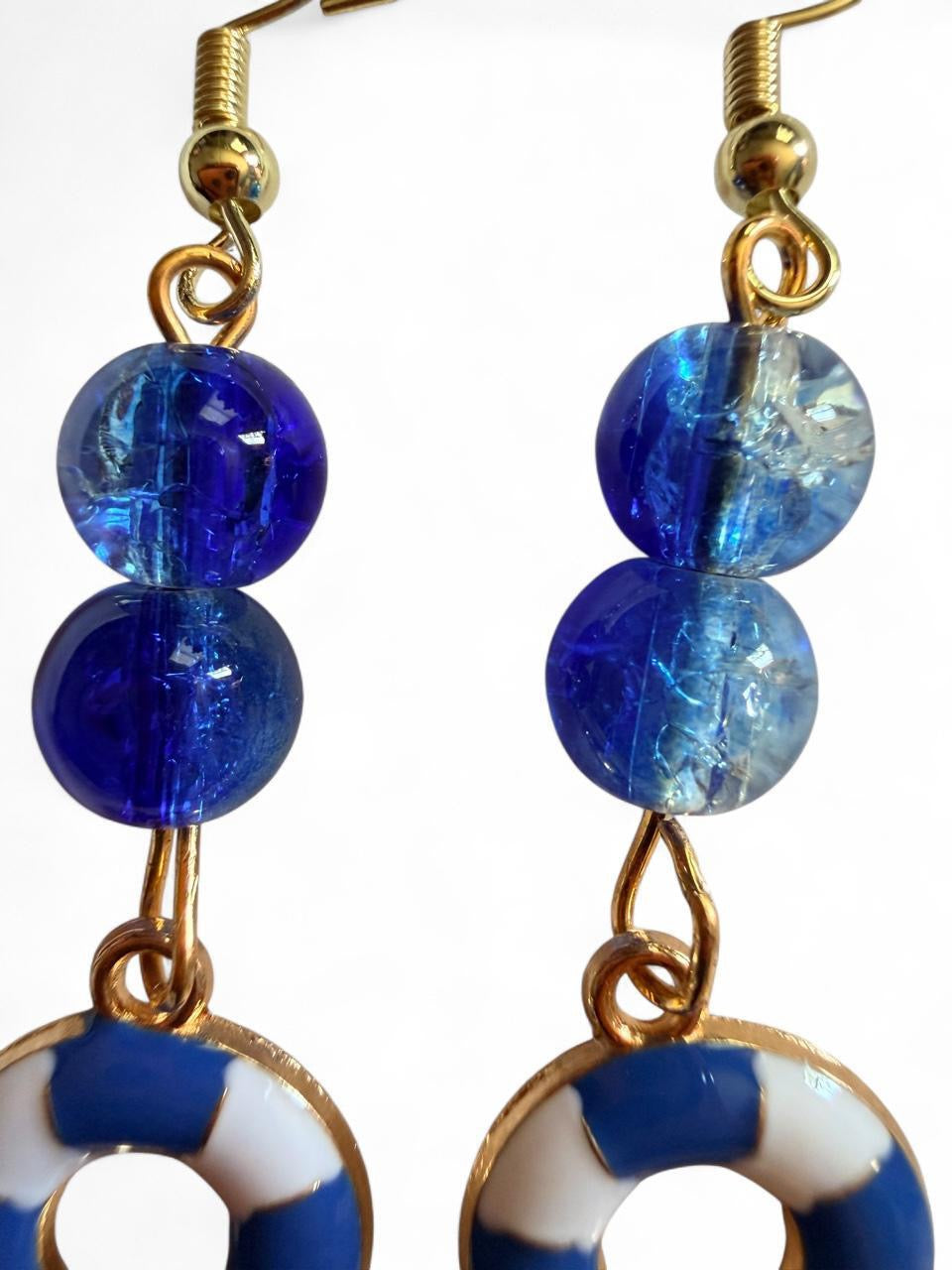 End of Summer Americana Lifesaver Earrings - Blue and White Nautical Buoy Dangle